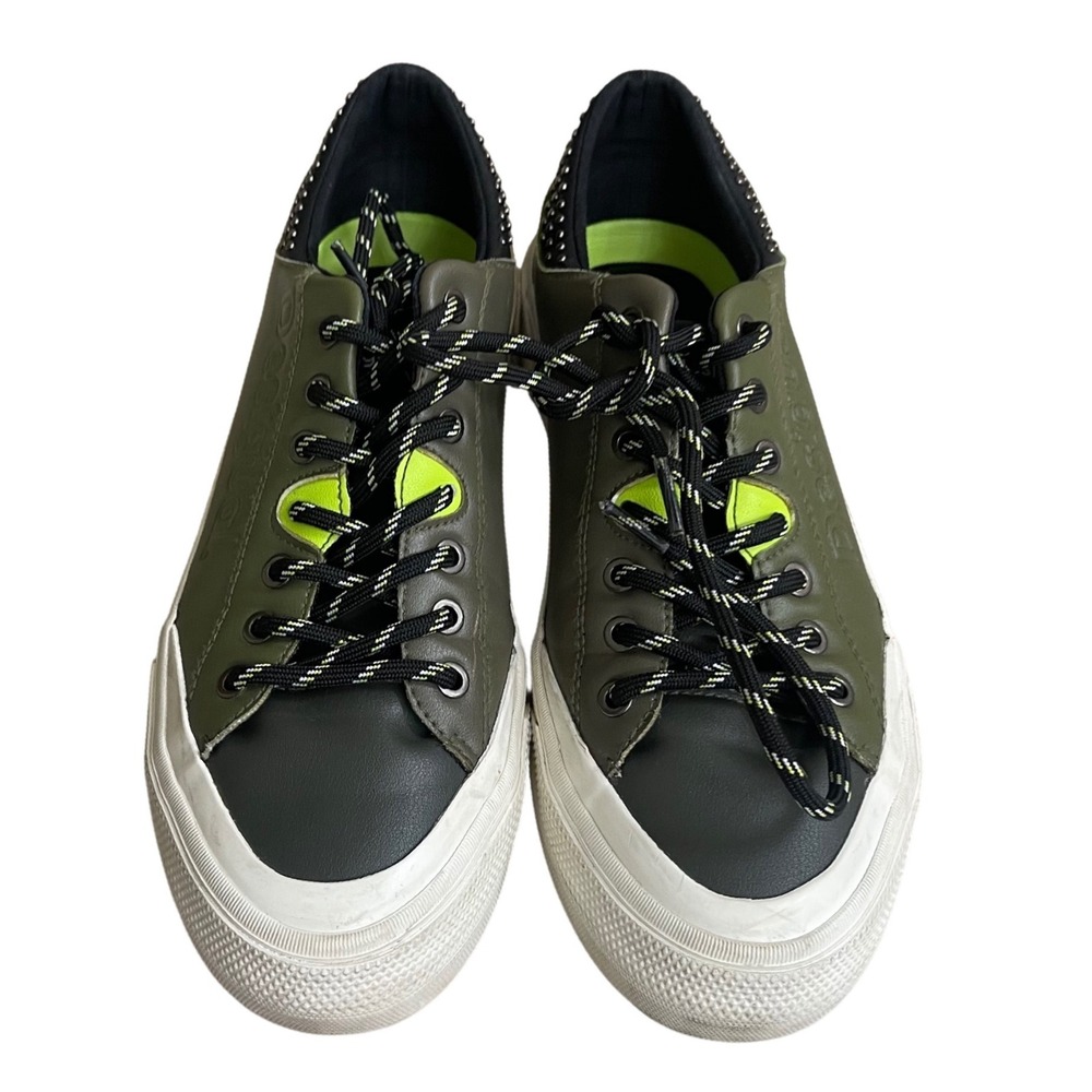 Desigual olive Green Studded Lace Up Sneakers Women's size 8 shoes comfort - Picture 2 of 12